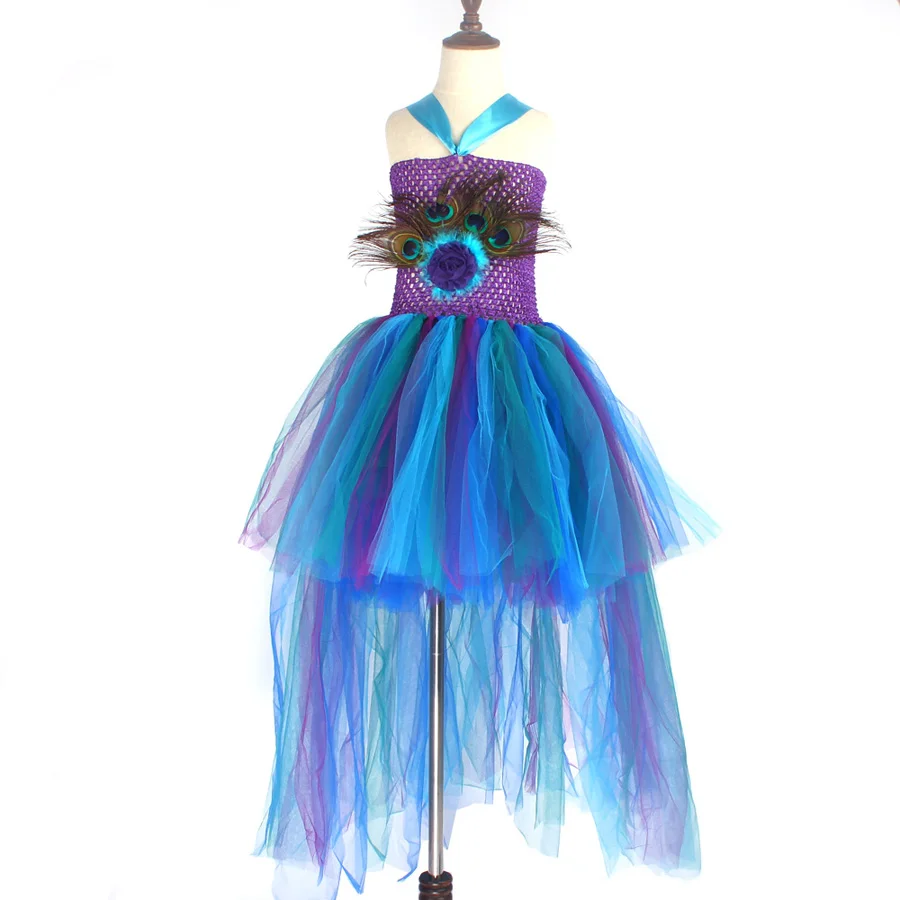 Peacock Tutu Costume Dress Child Girls Pageant Prom Ball Gown Princess Peacock Feather Halloween Birthday Party Train Dress (8)