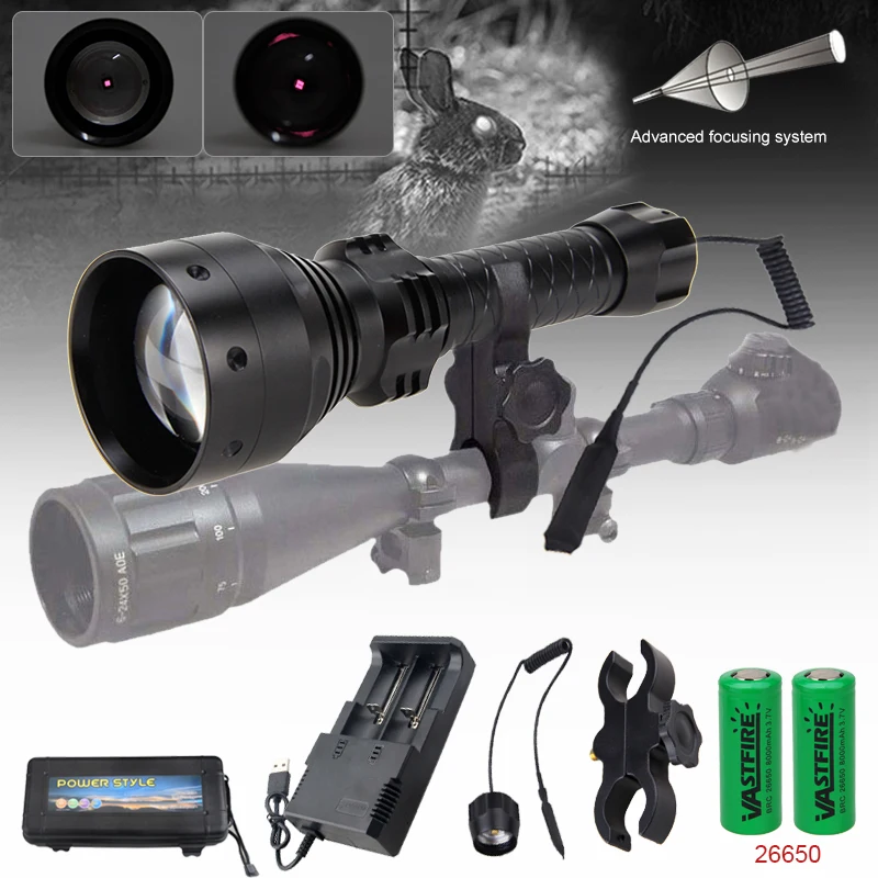 Infrared Hunting Flashlight 850nm 500yards 70mm Zoomable Adjustable
