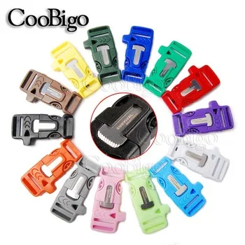 10pcs Mix Random Colors 3/4"Emergency Survival Flint Scraper Fire Starter Whistle Buckle Paracord Bracelet Kits#FLC160(Mix-s)