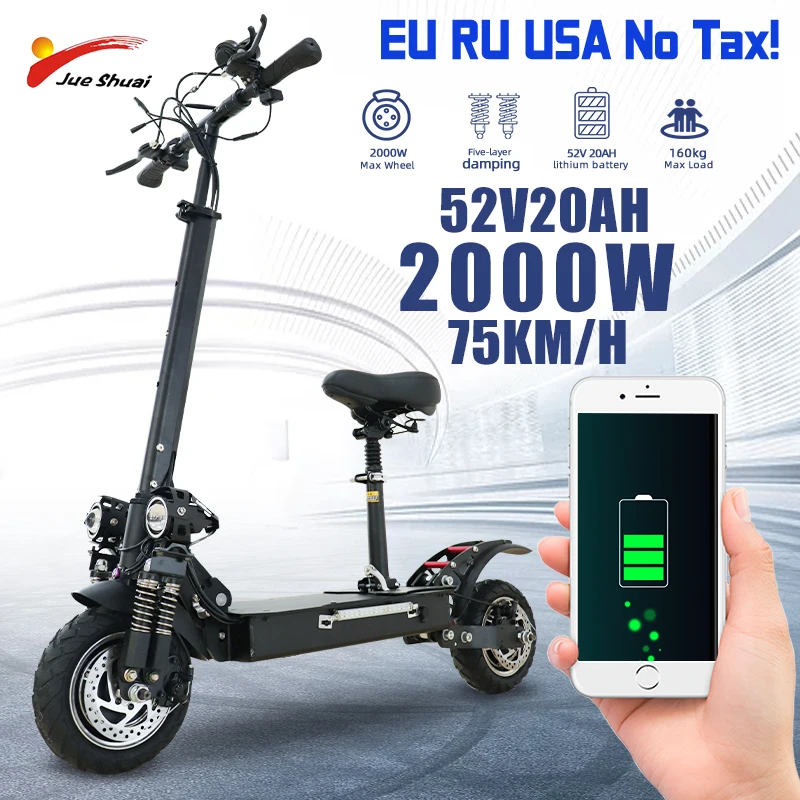 

JS Electric Scooter 2600W Dual Motor Kick Scooter for Adults 72KM/H 100KM 52V20A Battery 11inch Wheel Foldable E Skateboard
