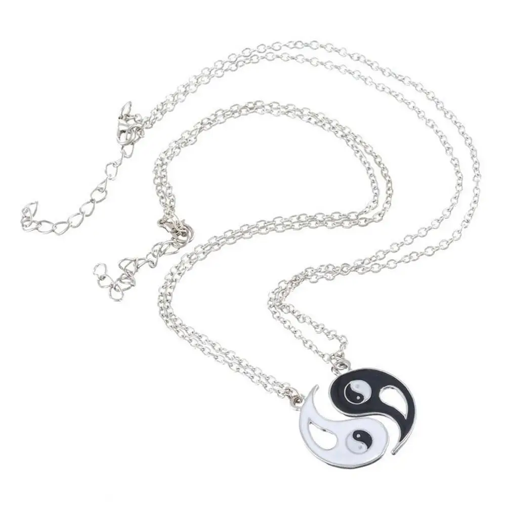 2Pcs/Set Unisex Gold Sliver Alloy Yin Yang Pendant Puzzle Piece Necklace Birthday Jewelry Gifts For Couple Or Best Friends
