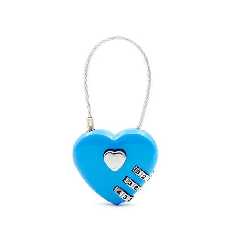 blue 1 шт. замок в форме сердца, 3 циферблата, значный пароль, замок для багажа, пароль, замок, двойное настроение, любовь, замок, подарок для путешествий, 4 цвета - Цвет: blue