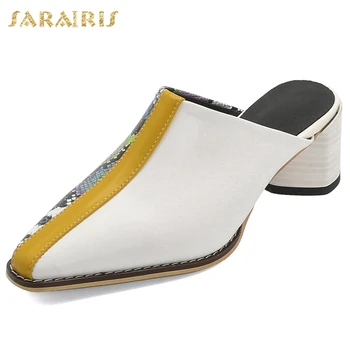 

Sarairis 2020 New Fashion Slip-On Comfortable Shoes Woman Pumps Mules Chunky Heels Summer Pumps Women Shoes Mules Lady Footwear