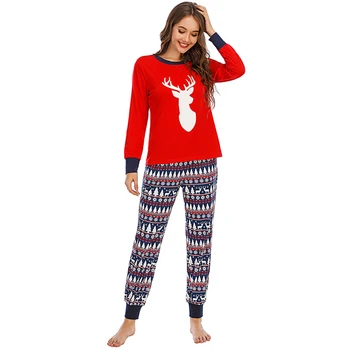 

2 Pieces Nightwear Set Christmas Women's Red Pajamas Autumn Winter Female Loose Home Wear Sleepwear Long Sleeve Pants Suit