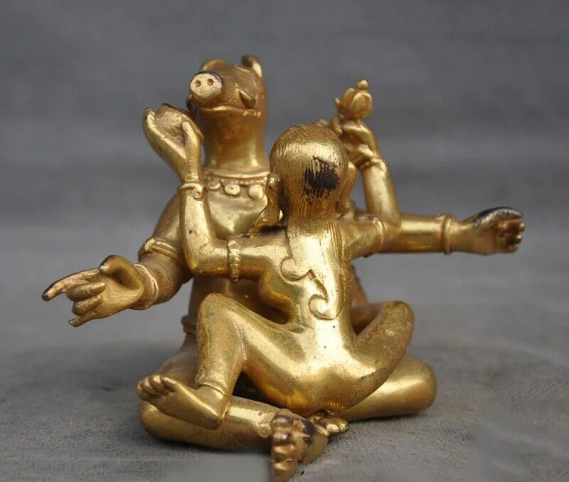 Свадебное украшение " тибетская бронзовая позолота 24k золото Тантра секс 'хаягрива в alliance YAB-YUM' статуя