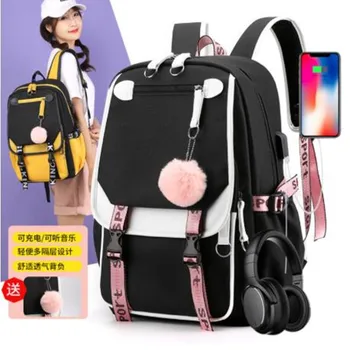 

Canvas Backpack For School Teenage Girls Bags Multi-pocket Women Travel Backpack Mochila Mujer Femal Shoulder Bag Pure Color Bag