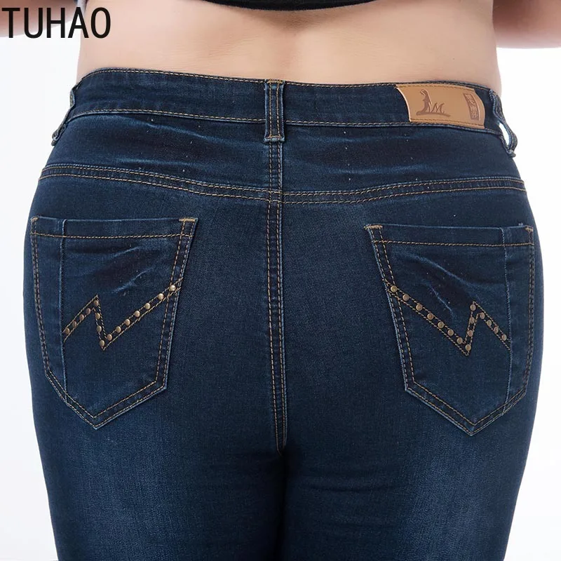 Джинсы TUHAO размера плюс 7XL 6XL 5XL, женские Джинсы бойфренда для офиса, женские джинсы скинни, 5xl, синие джинсы с эффектом пуш-ап, женские брюки LZ