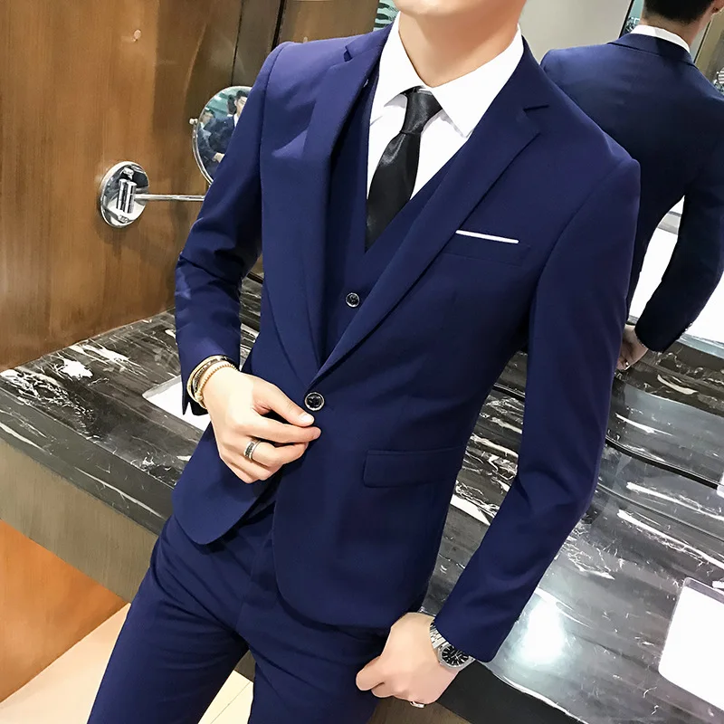 Men's 3 Piece Suit Blazer Slim Fit One Button Notch Lapel Dress Business Wedding Party Jacket Vest Pants & Tie Set