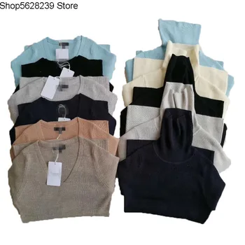 

Delicate Comfortable V Collar Long Sleeve 100% Beauty Linu Sweater Slim Knitting Backing Shirt Sweater Woman