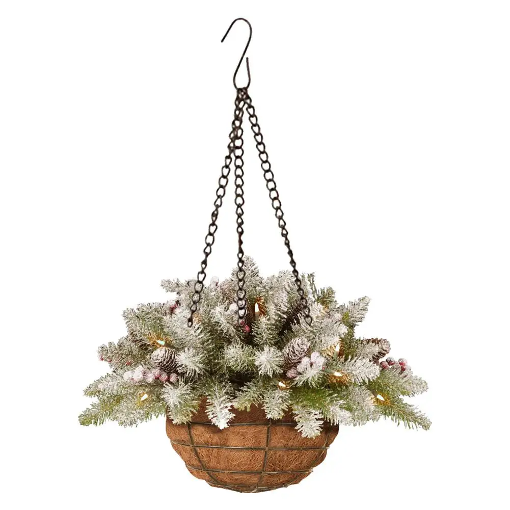 Artificial Christmas Hanging Basket Flocked with Mixed Decoration and
