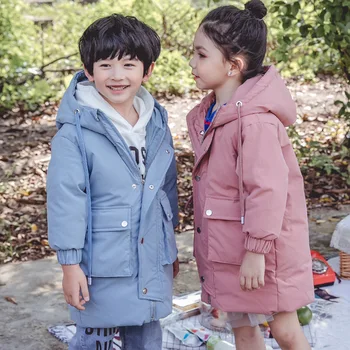 

Children down Jacket 2019 Winter New Style Mid-length down Jacket Big Boy Korean-style Thick Hooded down Jacket