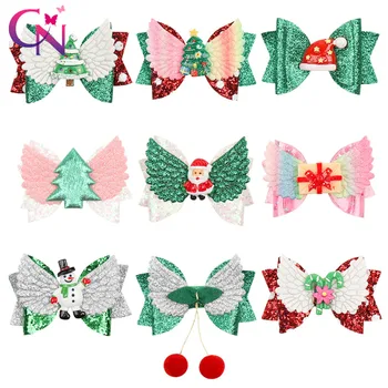 

CN 9 Pcs/lot 3 “Glitter Christmas Hair Bows With Santa Claus Girls Party Hairgrips Handmade Boutique Hair Clips Hair Accessories
