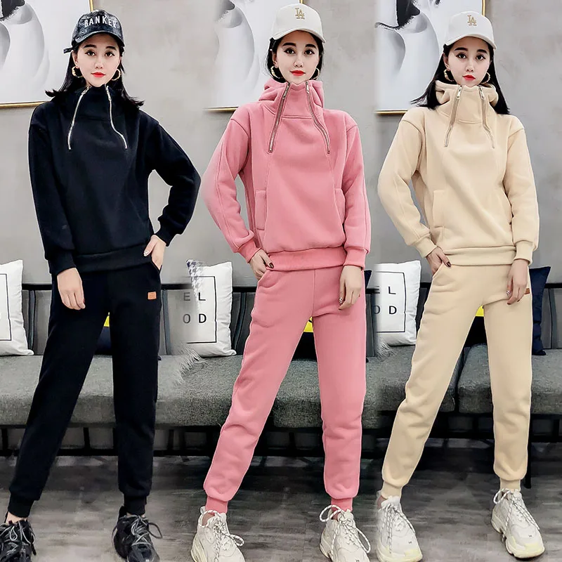 

6XL Winter Women Sportswear Winter Thick Fleece Hoodie Sweatshirt+pant Running Jogger Fitness Casual Set Sport Suit Tracksuit