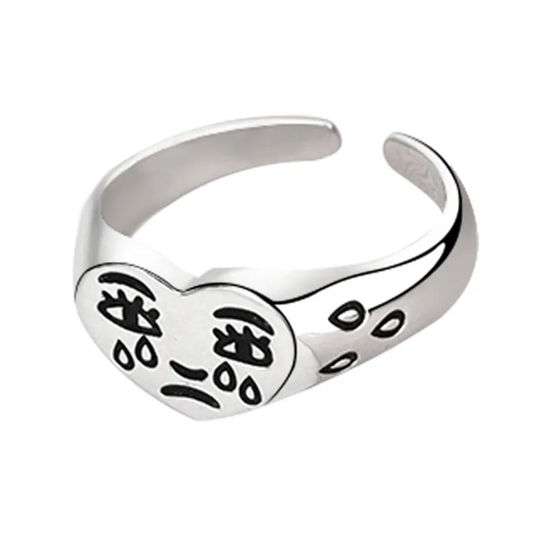Creative Cry Face Rings for Women Trendy Female Opening Resizable Ring Jewelry Party Bar Night Club Punk Ring Gifts