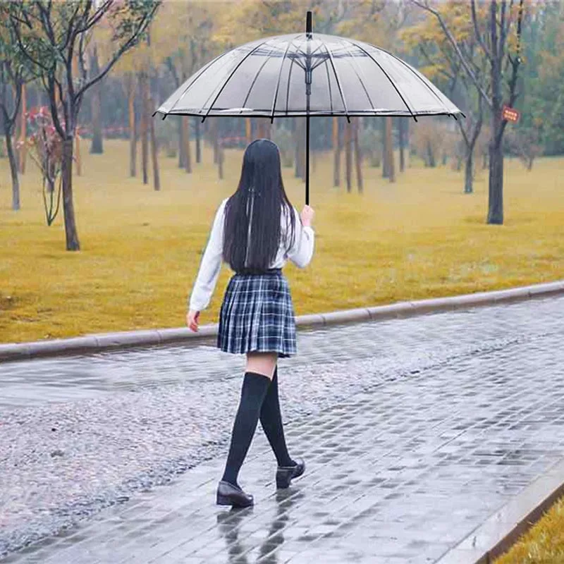 Automatic Umbrella Kids Umbrella Transparent Big Long Handle Male Female Rain Fashion Solid