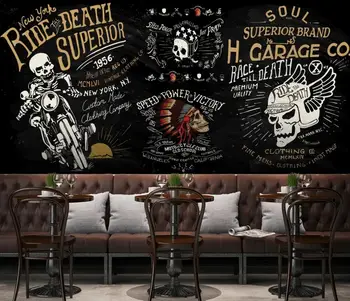 

CJSIR Custom 3D Wallpaper Mural European and American Motorcycle Skull Bar KTV Mural Background Wall Paper Papel De Parede
