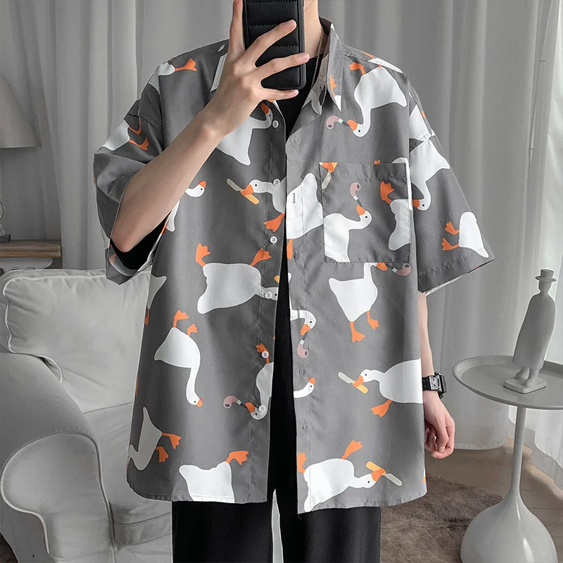 Ruffian shirt men's short sleeve trend summer fashion brand ins 5-sleeve shirt loose casual camisa masculina camisas hombre men casual shirt