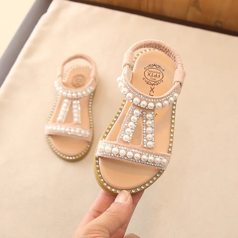 CYSINCOS Baby Girsl summer Shoes Toddler Infant Kids Girls Pearl Crystal Single Princess Roman Sandals Sapato Infantil Menina
