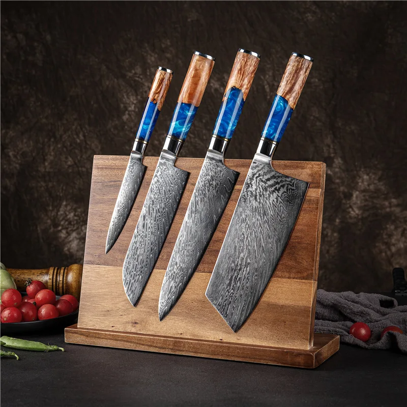 Kitchen Knives Set Chef Knife Damascus Steel VG10 Meat Cleaver Bread Knife Sharp Boning Tool Color Wood Handle Santoku Tool