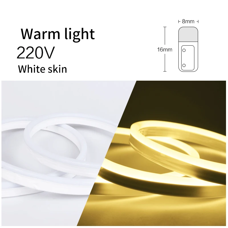Светодиодный неоновый светильник с гибкой наружной полосой, 220 В, мягкий светильник, лампа для трубопровода KTV, наружное украшение, водонепроницаемая длинная полоска, точечный светильник - Испускаемый цвет: Warm white light