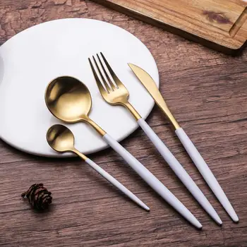 

Stainless Steel Cutlery Spoon Western Tableware Set Portuguese White Gold Pointed Handle 304 Nordic Style Household Daily Spoon