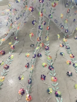

fashionable tulle embroidery french net lace fabric Sat-36.6811 with beads for party dress