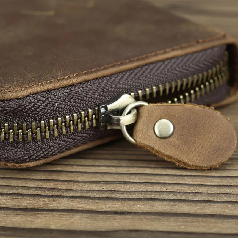 Short Organizer Wallet Man With Zipper Around Genuine Leather Male Coin Purse Crazy Horse Leather Card Holder For Boys Vintage Short Organizer Wallet Man With Zipper Around Genuine Leather Male Coin Purse Crazy Horse Leather Card Holder For Boys Vintage