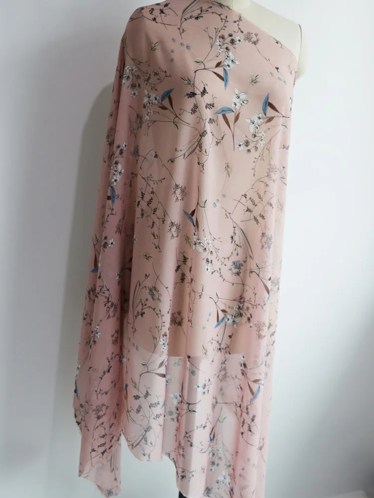 Элегантный цветочный принт материал лотоса розовый шифон платье ткань|chiffon dress