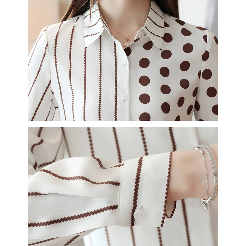  2020 Long Sleeve Polka Dot Office Shirt Women Fashion Spring Chiffon Blouse Women Striped Tops Blus