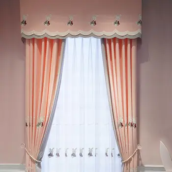 

Cute Rabbit Cartoon Pink Dreamy Children's Room Curtain Girl Princess Style Bedroom Bay Window Shading Korean Finished Product