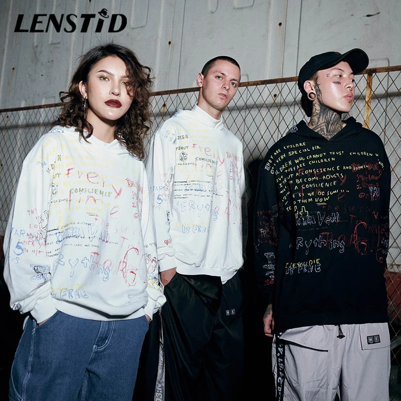 LENSTID 2020 Весна Harajuku худи с граффити толстовки мужские хип хоп пуловер Уличная