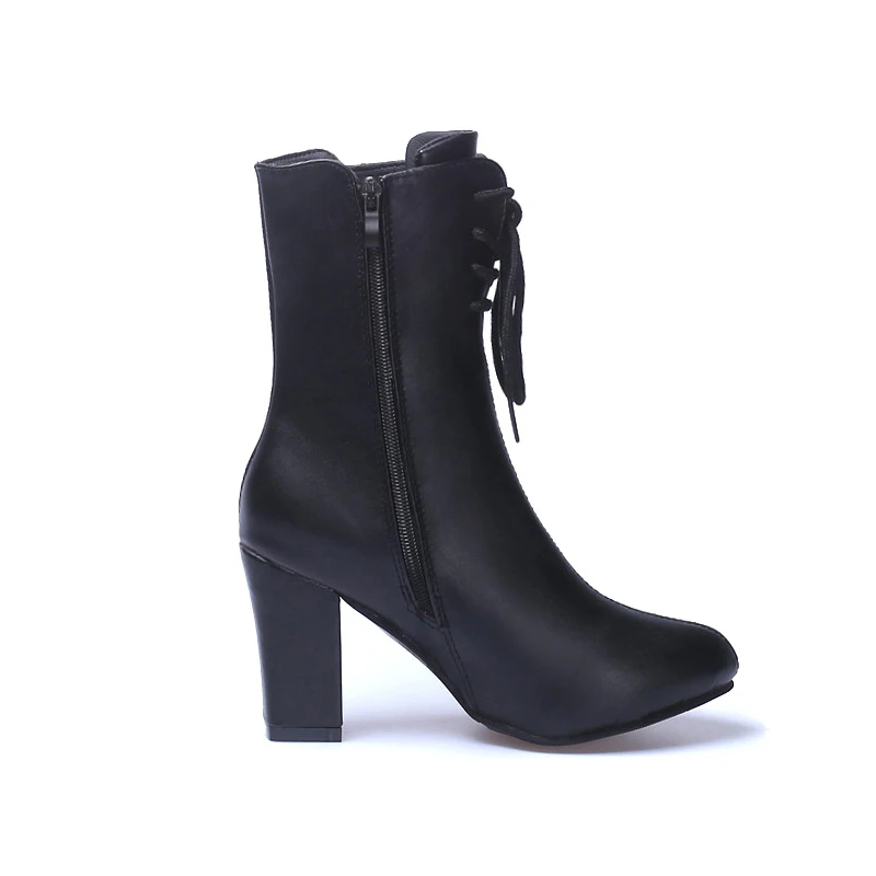 Women's Ankle Boots Snake Printing PU Leather Woman Lace Up Square High Heels Zipper Female Fashion Shoes Ladies Boots A976