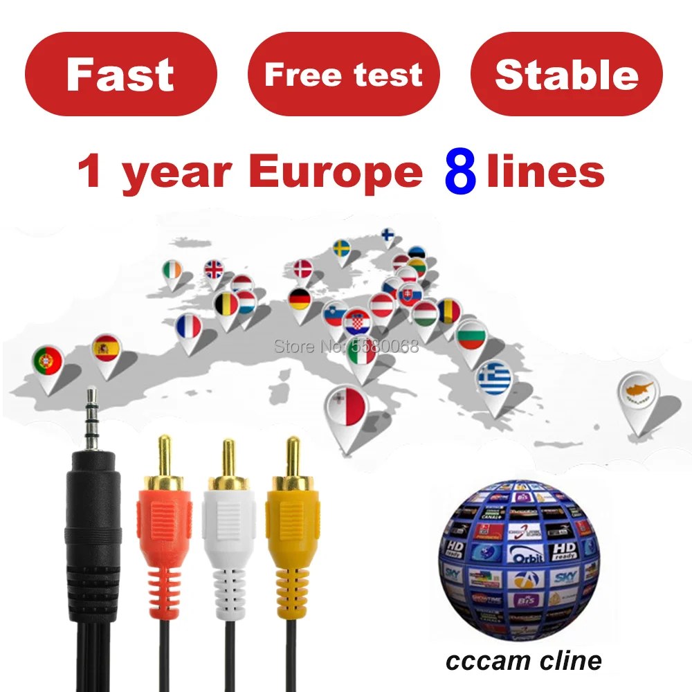 

Stable European Cccam 7 / 8Clines server 1 year account for Spain Germany Portugal Italy support Cccam satellite receiver TV box
