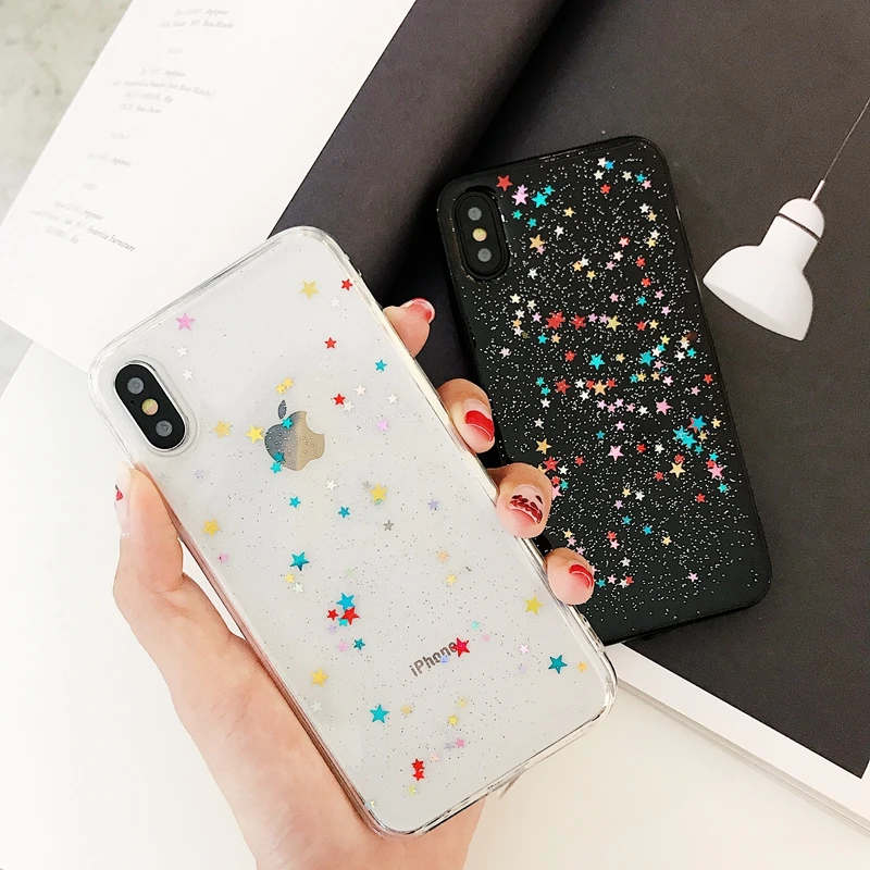 

Bling Glitter Color Star Case For iPhone 6 6s 7 8 Plus X XS XR 11 Pro Max Sparkle Sequins Soft Transparent Silicone TPU Cover
