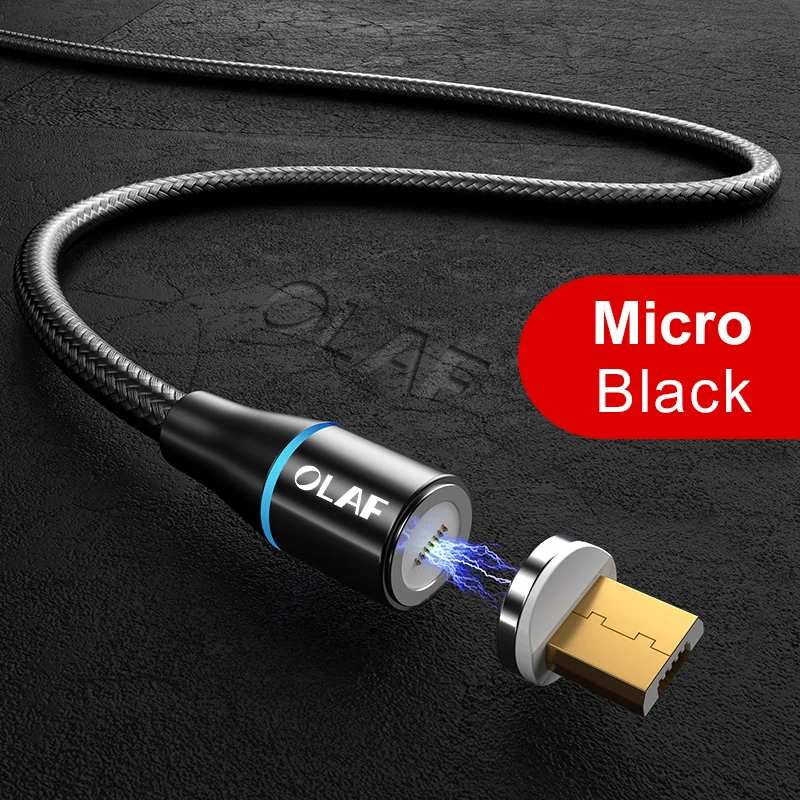 Магнитный кабель 3A Micro usb type C для samsung S10 S9 huawei, быстрая зарядка USB C, магнитный кабель для iPhone 11 X, шнур зарядного устройства 1 м 2 м - Цвет: Black Micro USB Kit