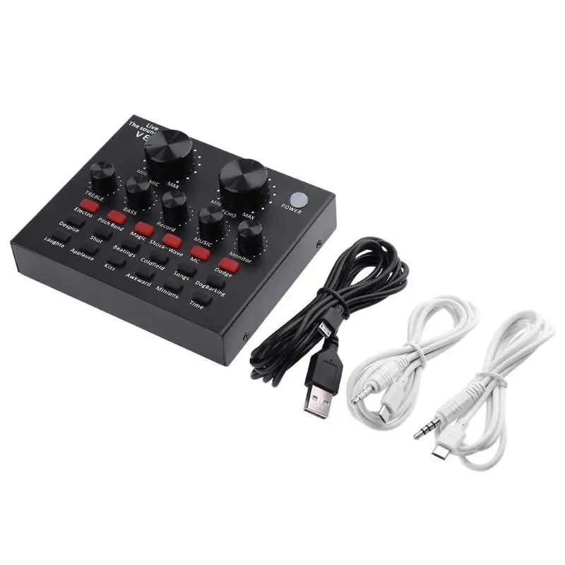 

V8 Audio Sound Card External USB Headset Microphone Webcast Live Broadcast Sing In Home Entertainmen For Phone Computer TV