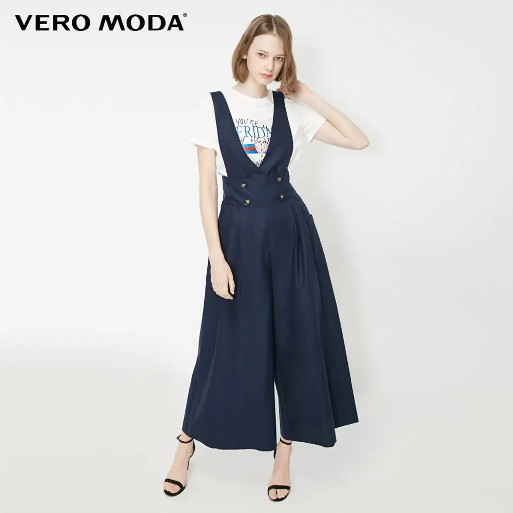 Vero Moda женский двубортный комбинезон с широкими штанинами и боковыми карманами | 319144507 - Цвет: E39 Navy