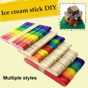 

50Pcs/Lot Colored Wooden Popsicle Sticks Natural Wood Ice Cream Sticks Kids DIY Hand Crafts Art Ice Cream Lolly Cake Tools