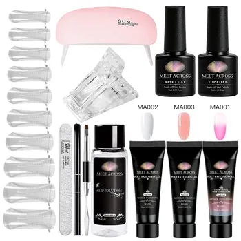 

MEET ACROSS 11Pc Polygel Set Arcylic Poly Nail Extension Gel With Nail Tips Dual Form Qiuck Building Gel For Manicure