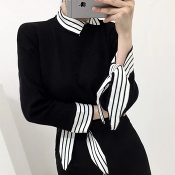 

iMucci 2020 Spring New Arrival Long Sleeve Split Joint Striped Trun-down Collar Blouse Loose Korean Fahsion Women Shirt TM1128