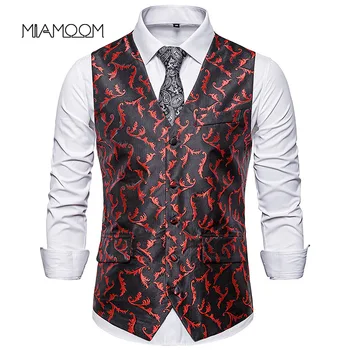 

MIAMOOM Mens Sleeveless Suit Men's Single Breasted Printed Vest Jacket Mens Waistcoat