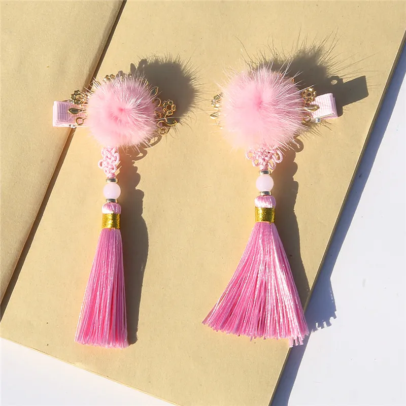 05 Pink 2 шт. модные прекрасные заколки для волос с кисточкой красный розовый бант китайский Винтажный зажим для волос для женщин девочек головной убор аксессуары для волос - Окраска металла: 05 Pink