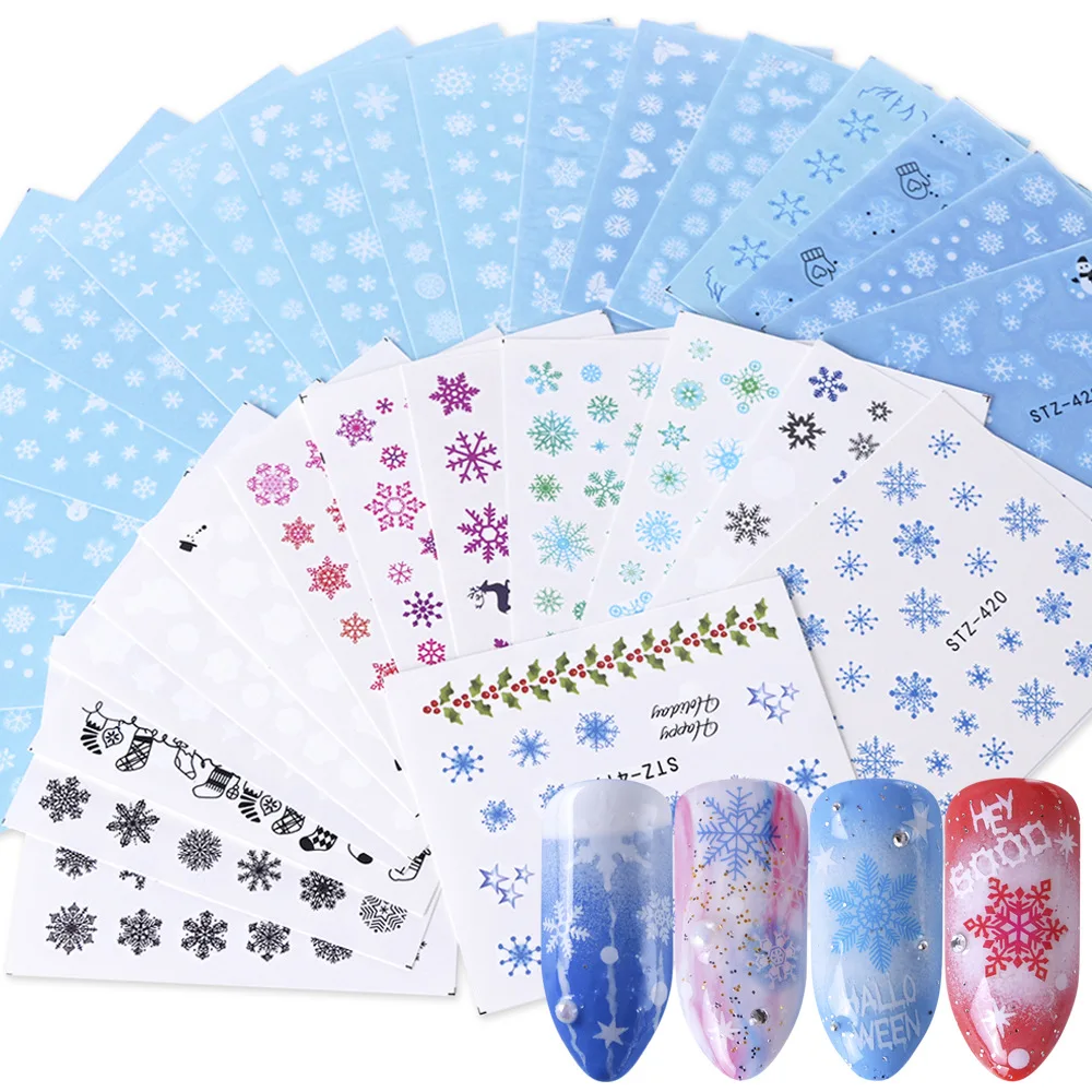

30Sheet Christmas Snowflake Snow Styles 3D Nail Art Nail Stickers Decal Tips White Xmas Reindeer Feather Self-adhesive designer