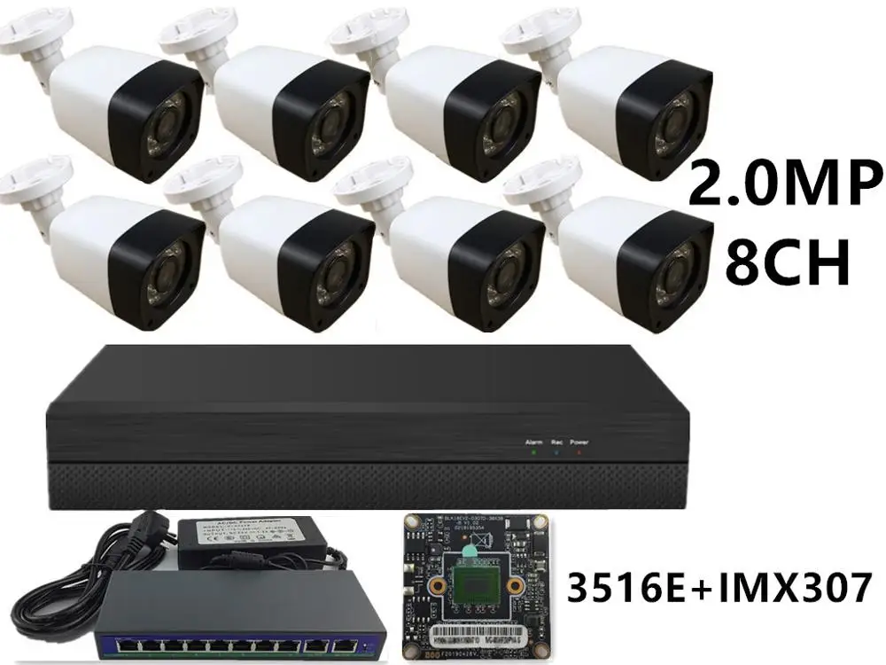 8CH IP комплект видеонаблюдения 5.0MP 4.0MP 3.0MP 2.0MP IP пластиковая цилиндрическая камера IRC 24 светодиода 48 в PoE переключатель NVR CMS XMEYE P2P Облако - Цвет: 8CH 3516E IMX307