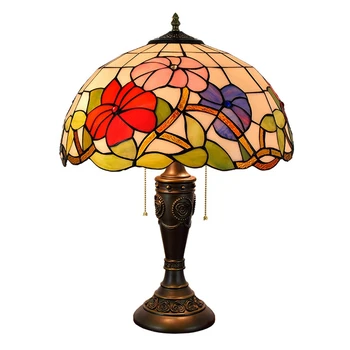 

16 inch wedding red flower led hotel bar decorative table lamp Tiffany stained glass bar dining room bedroom bedside desk lamp