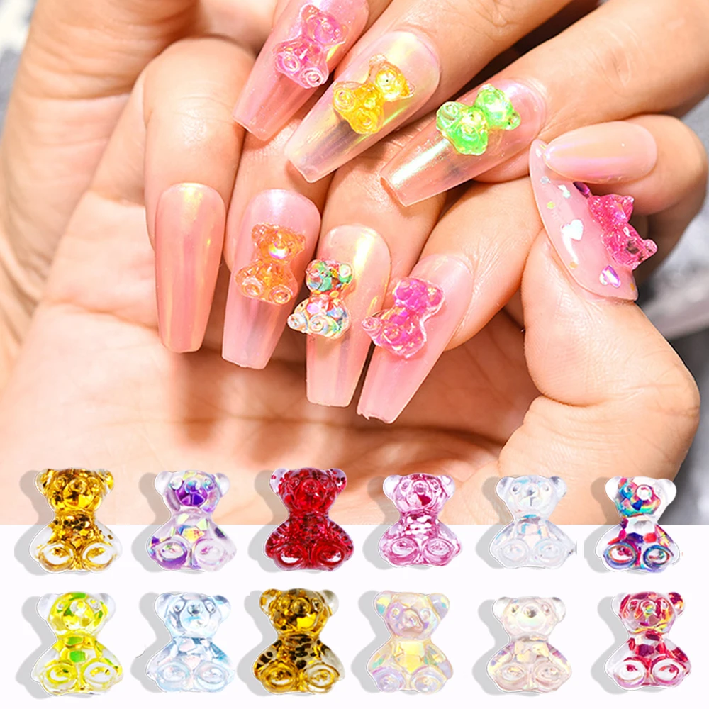 

30pcs/lot Aurora Scallion Pink Small Bear Nail Art Decor Fashion Polish UV Gel DIY Resin Ornaments Manicure Design Accessories