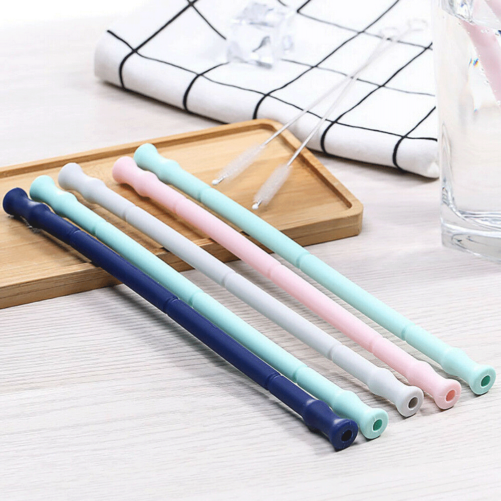 Reusable Folding Silicone Drinking Straw With Cleaner Brush Can Kit Tools Goodis Carrying Case Travel Home Bottle Cup Straws
