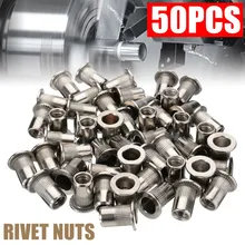 

50Pcs Rivet Nut M3-M10 Thread Stainless Steel Flat Head Rivet Nut Insert Nut Hand Rivet Nut Gun Head Manual Riveter Tool Kit