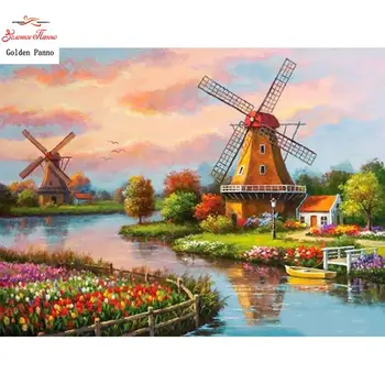 

5D Square Diamond Diamond Painting Windmill Landscape Diy Diamond Embroidery Full Diamond Square for Sale Home Decoration