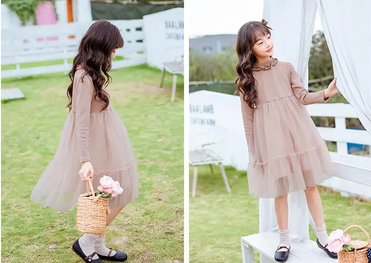 Girls Cotton Ruffles Dresses Autumn Winter Knitting Tulle Dress Kids Long Sleeve Princess Dresses Cute Kids Costume
